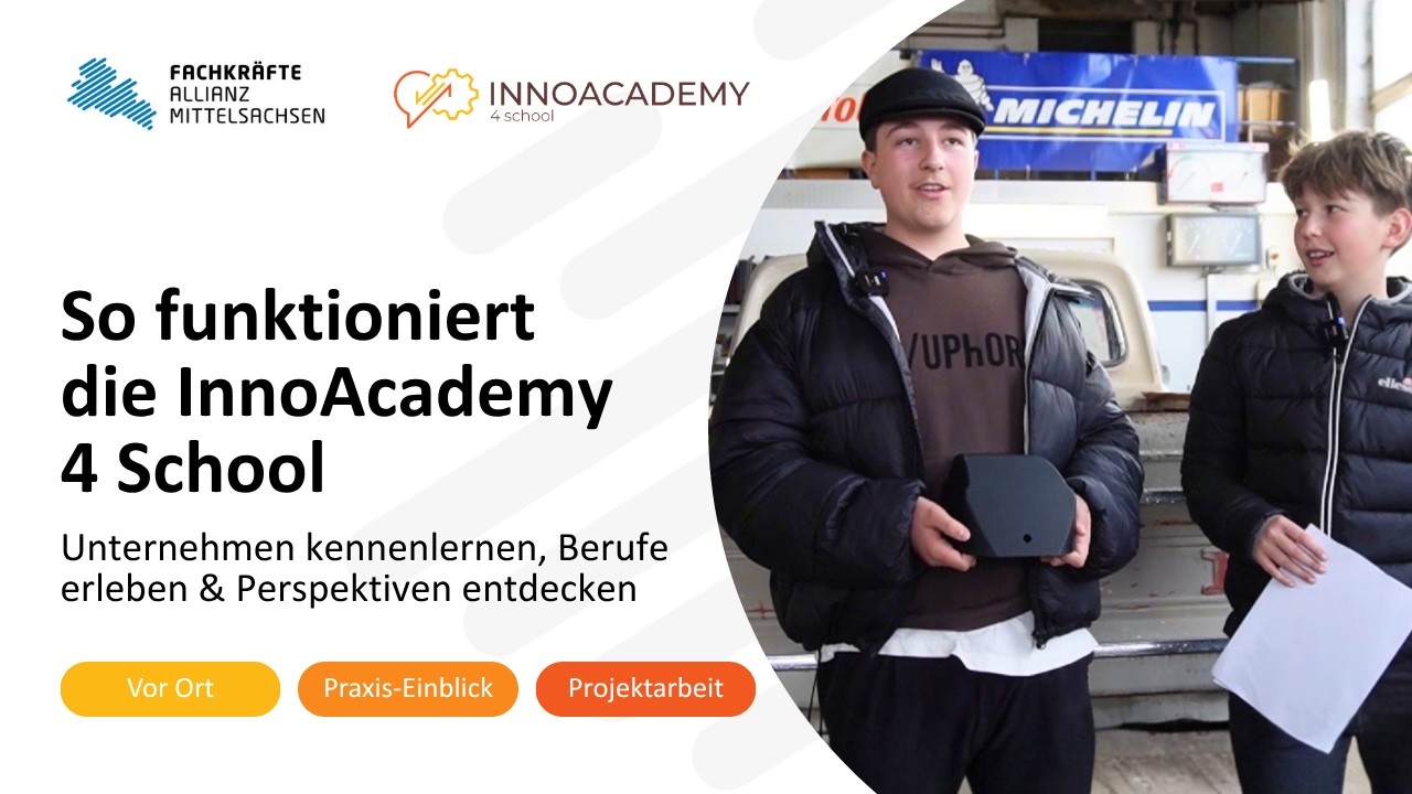 Vorschaubild zum InnoAcademy-Projektfilm: Schüler beim Unternehmensbesuch